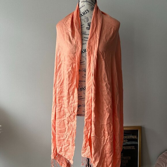 Lightweight Peach Pashmina Scarf - Soft Wrap Shawl with Fringe Trim - Picture 1 of 3